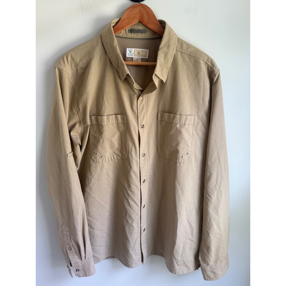 ExOfficio Mens Insect Shield Long Sleeve Hiking Shirt Tan Khaki Large L/G